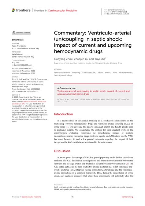 Pdf Commentary Ventriculo Arterial Un Coupling In Septic Shock