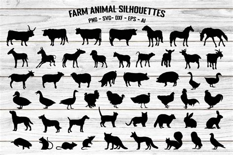 Farm Animal Silhouettes Svg Cut Files Vector Farm Animals Etsy Canada