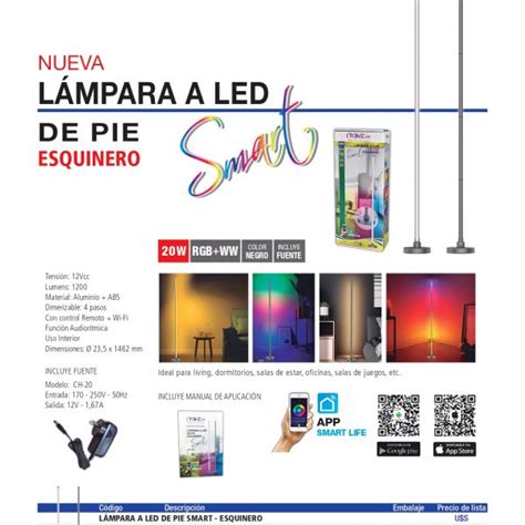 Lampara A Led De Pie Esquinero Smart Tbc Electro Fer