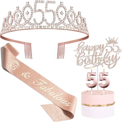 Bella Meri 55th Birthday Ts For Women 55th Birthday Tiara Crown Sash Cake