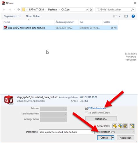 Step Datei öffnen 242 welche Einstellungen DS SolidWorks