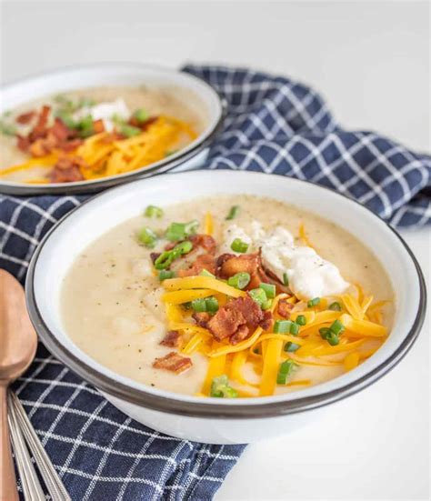 Loaded Baked Potato Soup Using Chicken Stock Cream Cheese And Sour Cream And Then Add Cheddar