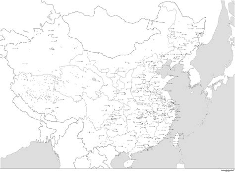 中華人民共和国行政区分全土白地図主な都市ありのフリーデータ