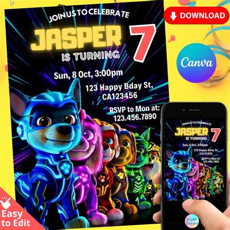 Paw Patrol Mighty Pups Birthday Invitation Digital Inspire Uplift