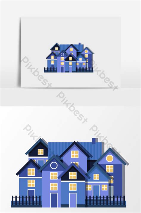 drawing blue big house illustration elements | Illustration PSD Free ...