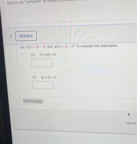 Solved Use F X 5x−4 And G X 2−x2 To Evaluate The