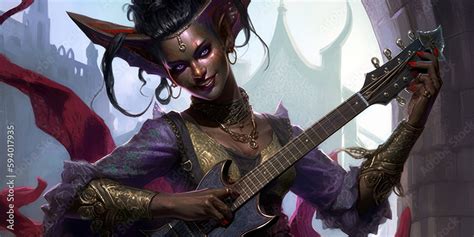 ภาพประกอบสต็อก fantasy tiefling bard, dnd character concept, generative ...