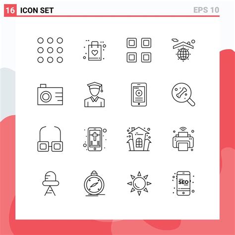 Set Of 16 Vector Outlines On Grid For Photo Camera Layout Safe Globe