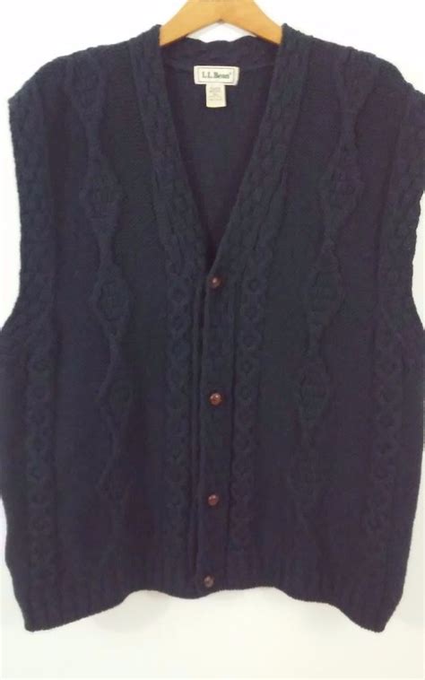 Ll Bean Mens Size Xl Tall Sweater Vest Wool Navy Blue Button Front X