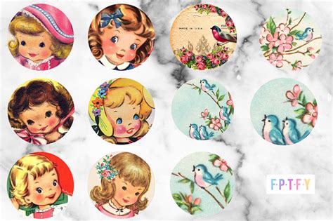 Free Vintage Bluebird And Girls 1 Inch Circle Collage Sheets Free