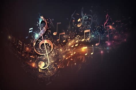 Colorful Music Notes Background With Sheet Music Disc And Treble Clef