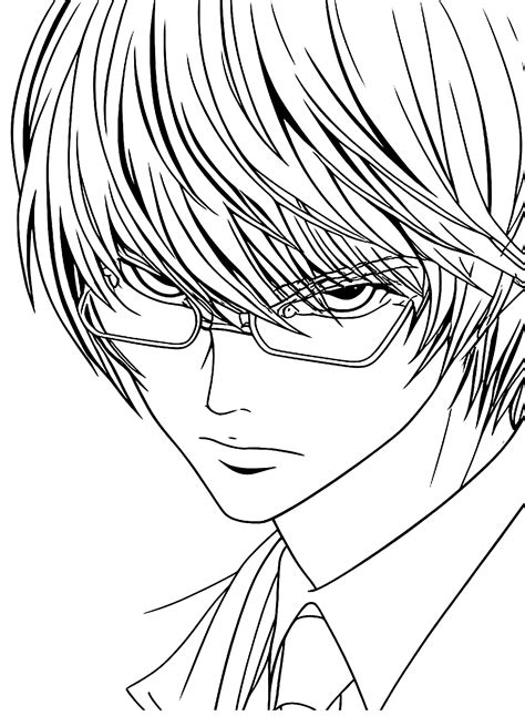 Yagami Light Wearing Glasses Coloring Page Free Printable Coloring Pages