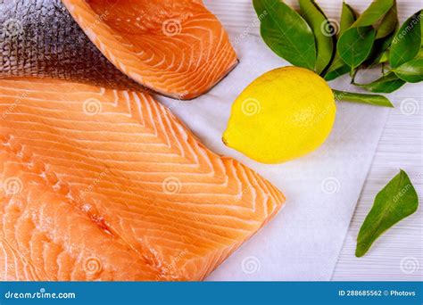 Cooking Preparation Fresh Organic Raw Salmon Fillet Stock Photo Image