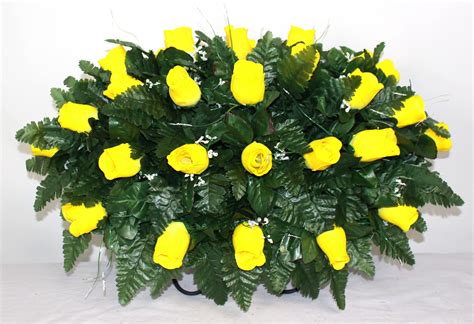 Xl Classic Yellow Roses Artificial Silk Flower Cemetery Tombstone Grave