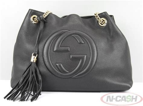 Gucci Black Soho Pebbled Leather Chain Tote Bag | N-Cash