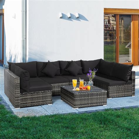 Patiojoy Pcs Outdoor Patio Set All Weather Pe Rattan Sofa With Table