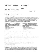 Zhong Fall 2014 Test 1 Docx BIOL 1020 Principles Of Biology Name