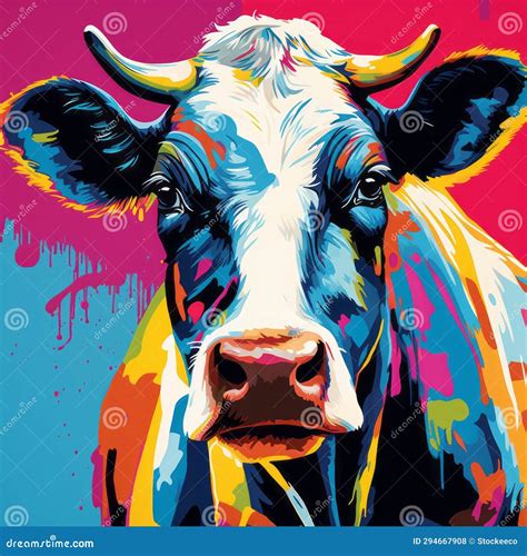 Colorful Pop Art Cow Painting In 8k Resolution Stock Illustration