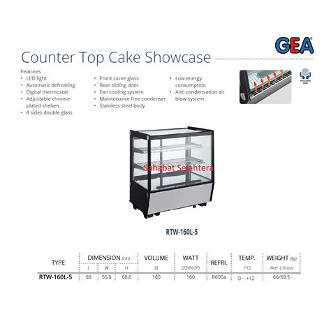 Jual GEA Counter Top Cake Showcase RTW 160L 5 Kabinet Display Pemajang