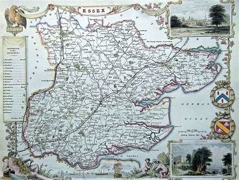 Old Map Of Essex By Thomas Moule Very Decorative Circa