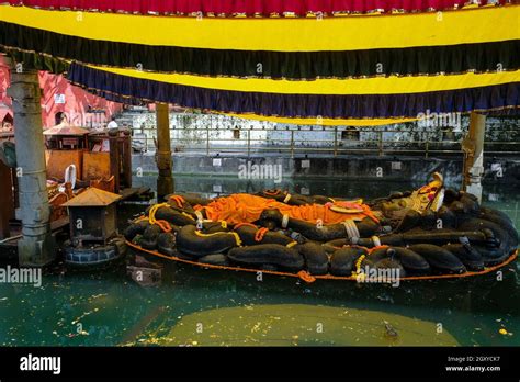 Kathmandu Nepal October 2021 Reclining Statue Of Vishnu As Narayan