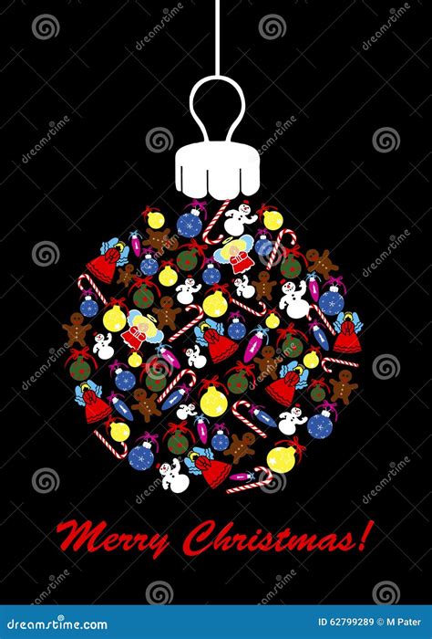 Merry Christmas Ornament Of Holiday Symbols Stock Image Illustration