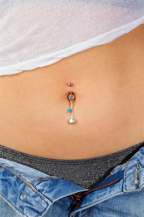 Pearl Belly Ring Shell Belly Button Rings Navel Ring Belly Etsy