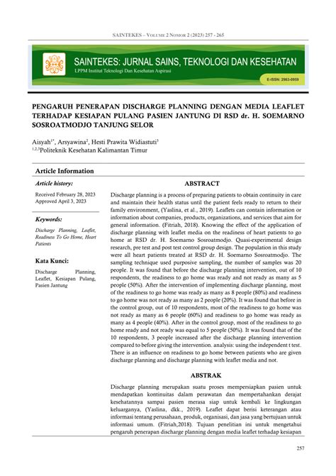 PDF PENGARUH PENERAPAN DISCHARGE PLANNING DENGAN MEDIA LEAFLET