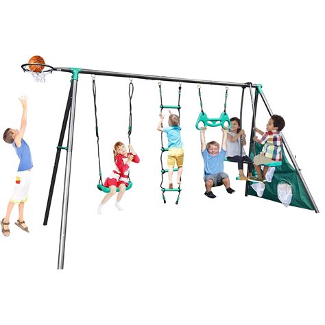 SESSLIFE 5 in 1 Kids Metal Swing Set for Backyard Playground, Big Play ...