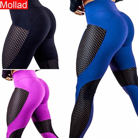 Mollad New Fashion Women Fitness Leggings Spot Mesh Splice Elastic