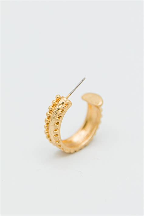 Textured Round Metal Hoops Gold Jewelry Accessories The Blue