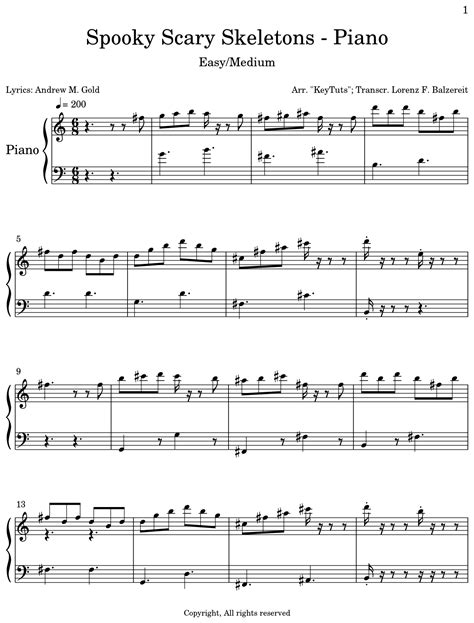 spooky scary skeleton piano sheet music