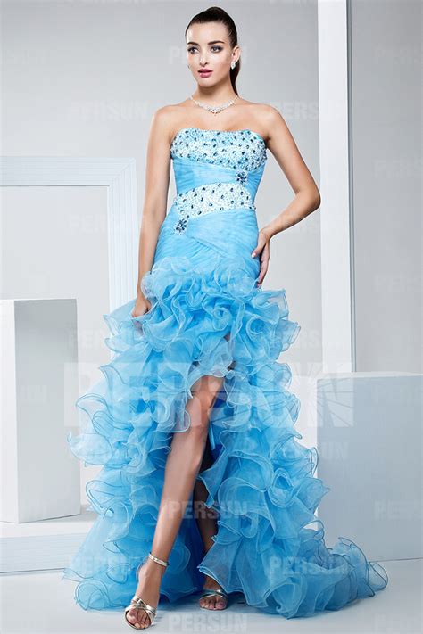 Robe Bleu Courte Devant Longue Derri Re Pour Gala Volant Bustier Orn