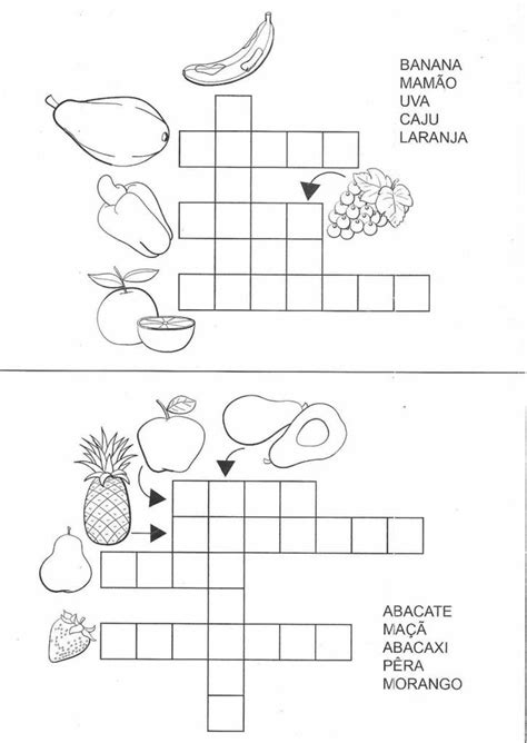 Cruzadinha Sobre Animais E Sobre Frutas Para Imprimir