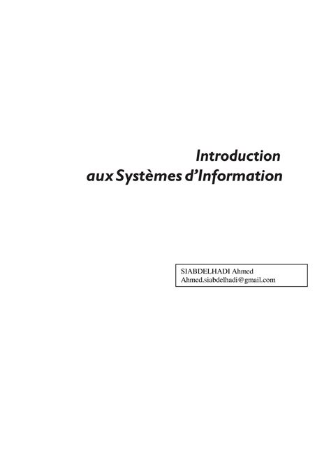 Introduction systeme dinformation Introduction aux Systèmes d