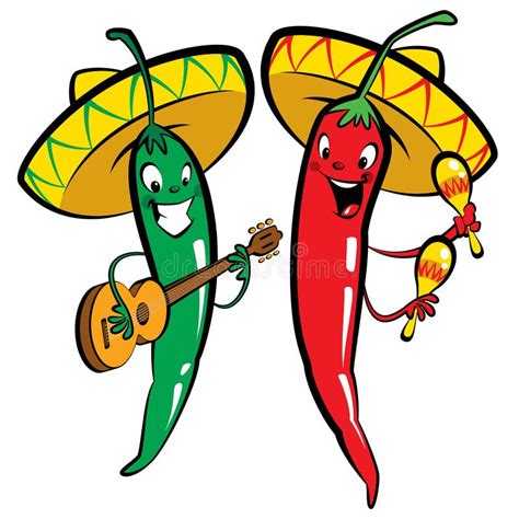Red And Green Hot Chili Character Peppers Music Group Stock Vector Illustration Of Happy