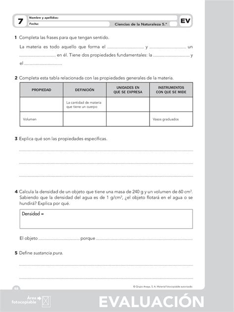 Examen ciencias 5 de primaria anaya Exámenes de Ciencias de la Tierra