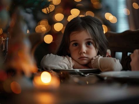 Young Girl Seated At Dining Table Premium Ai Generated Image