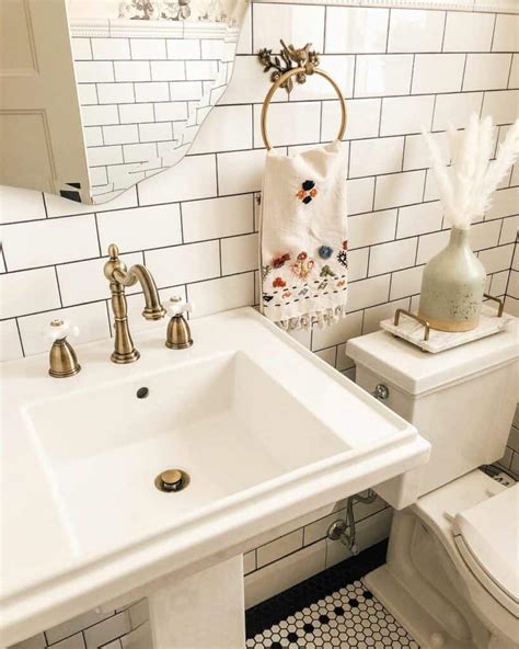 White Subway Tile Bathroom With Penny Tile Floor Soul Lane