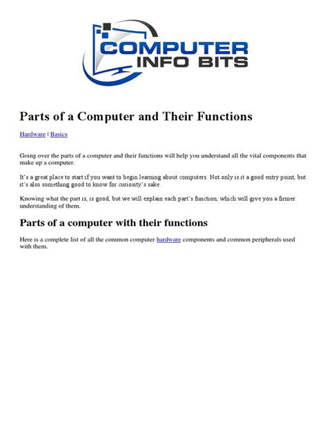 Parts of A Computer With Their Functions | PDF | Hard Disk Drive ...