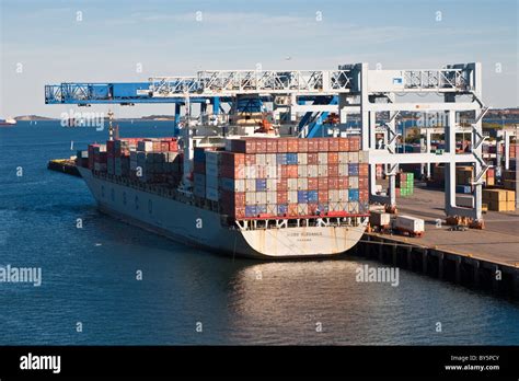 Container Ship Being Loaded In Boston Harbor Boston Massachusetts