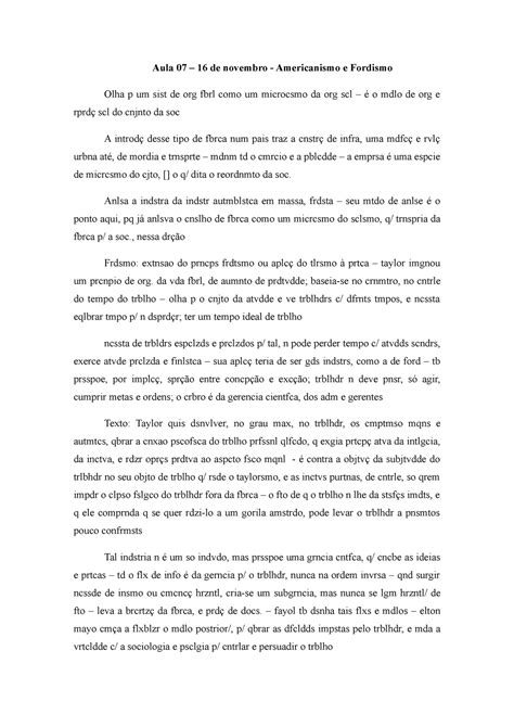 Aula 16 de novembro - Americanismo e Fordismo - Aula 07 – 16 de