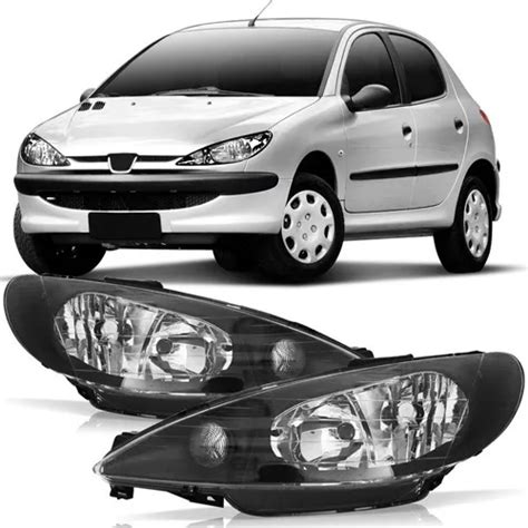 Par Farol Peugeot 206 1999 A 2010 Mascara Negra Foco Duplo