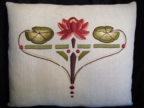 Hand Embroidered Arts And Crafts Craftsman Style Water Lily Etsy