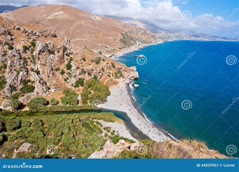 View Of Preveli Beach And Lagoon On The Crete Island Greece Stock