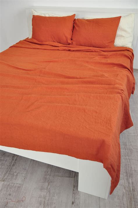 Burnt Orange Linen Sheet Set 1 Flat Sheet 1 Fitted Sheet Etsy