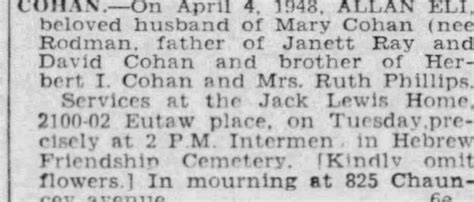 Obituary For Allan Eli Cohan