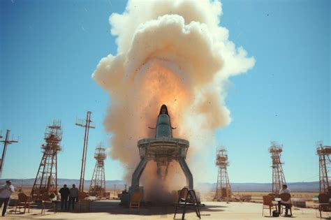 Premium Photo Closeup A Rocket Launching From A Pants Launchpad