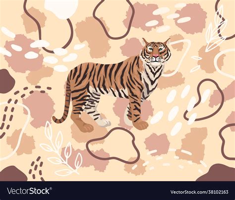 Tiger On Nude Pattern Flesh Color Drawing Vector Image