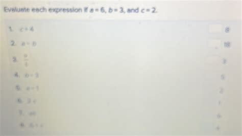 Evaluate Each Expression If A 6 B 3 And C 2 1 C 4 2 A B 3 A B A